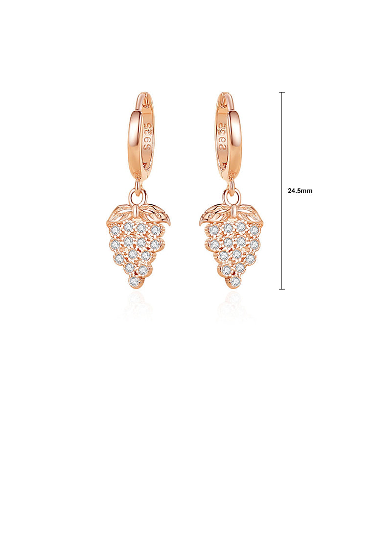 925 Sterling Silver Plated Rose Gold Simple Sweet Grape Earrings with Cubic Zirconia - Luxurious Look