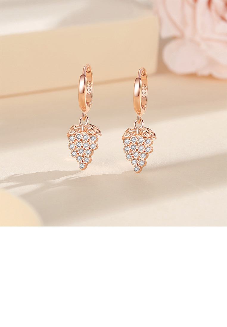 925 Sterling Silver Plated Rose Gold Simple Sweet Grape Earrings with Cubic Zirconia - Luxurious Look