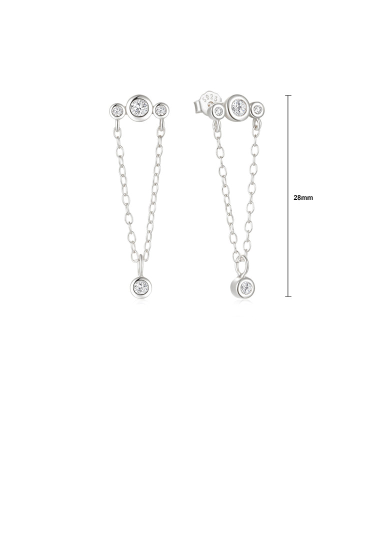 925 Sterling Silver Simple Temperament Geometric Line Tassel Earrings with Cubic Zirconia - Luxurious Look