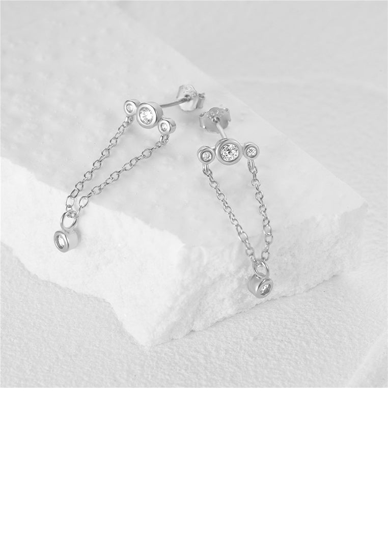 925 Sterling Silver Simple Temperament Geometric Line Tassel Earrings with Cubic Zirconia - Luxurious Look