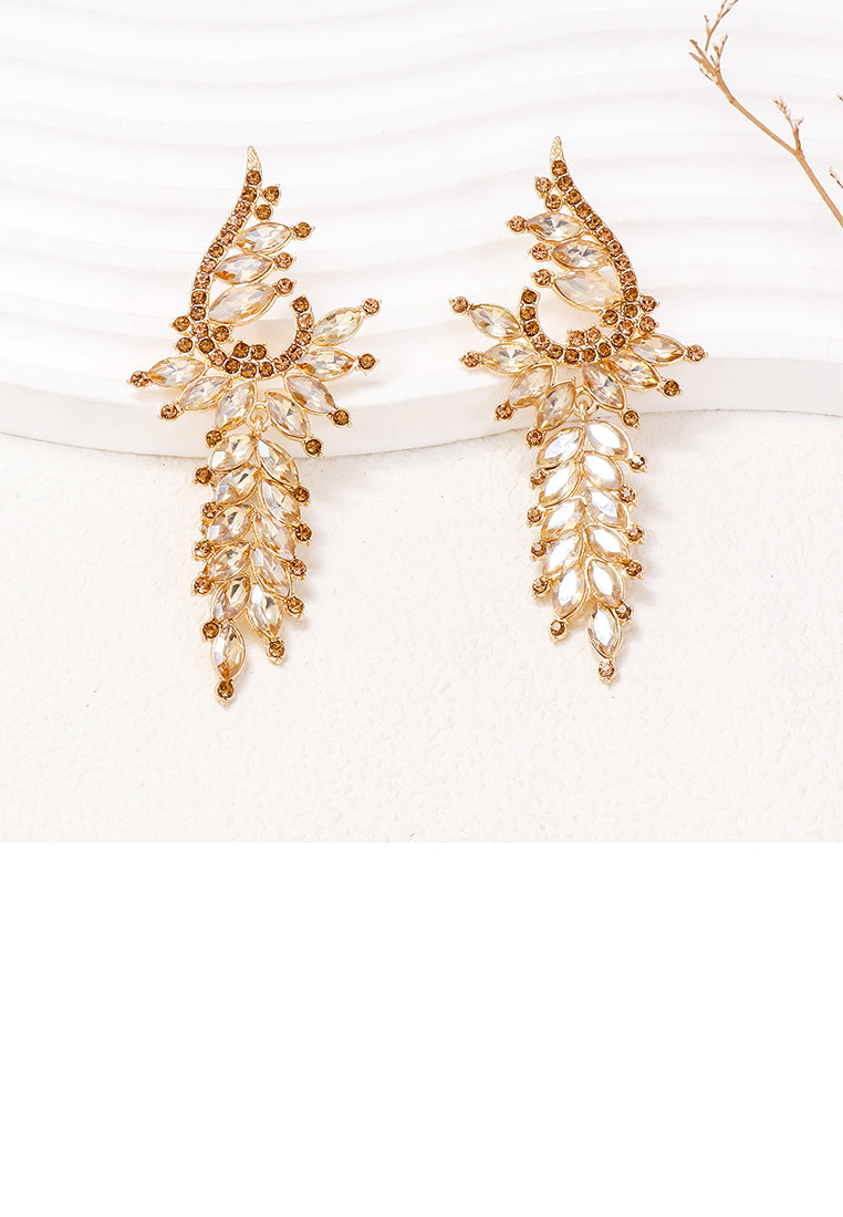 Fashion and Elegant Plated Gold Geometric Tassel Earrings with Champagne Cubic Zirconia - Luxurious Look