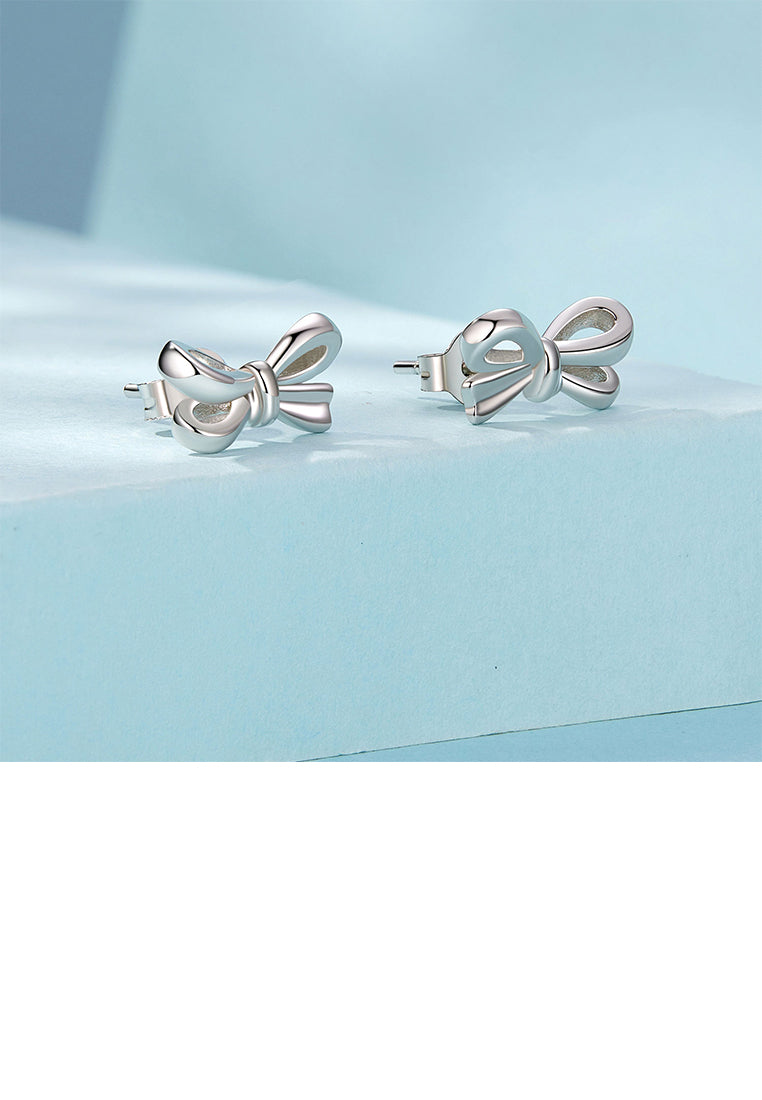 925 Sterling Silver Sweet and Cute Ribbon Stud Earrings