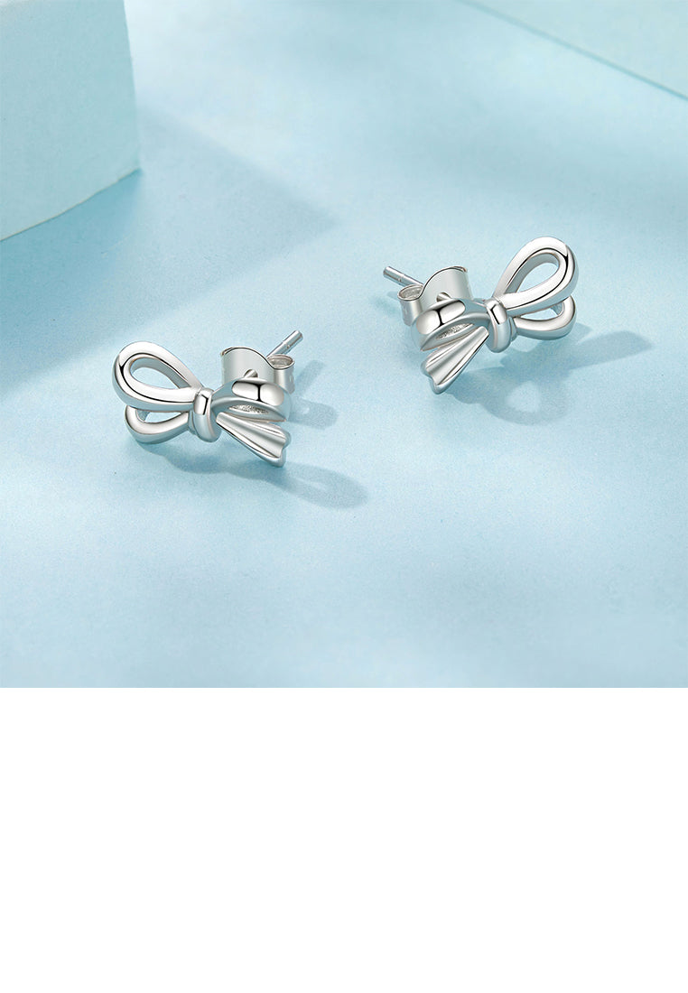 925 Sterling Silver Sweet and Cute Ribbon Stud Earrings