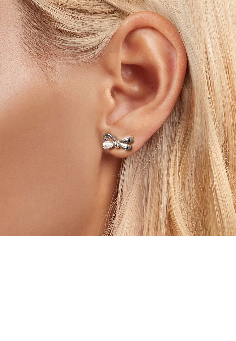 925 Sterling Silver Sweet and Cute Ribbon Stud Earrings