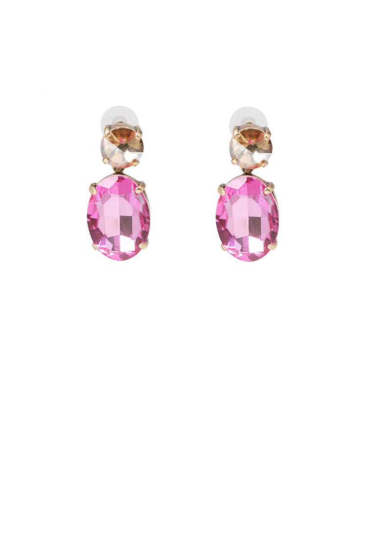 Fashion and Simple Plated Gold Geometric Oval Stud Earrings with Pink Cubic Zirconia - Luxurious Look - Vibrant Color