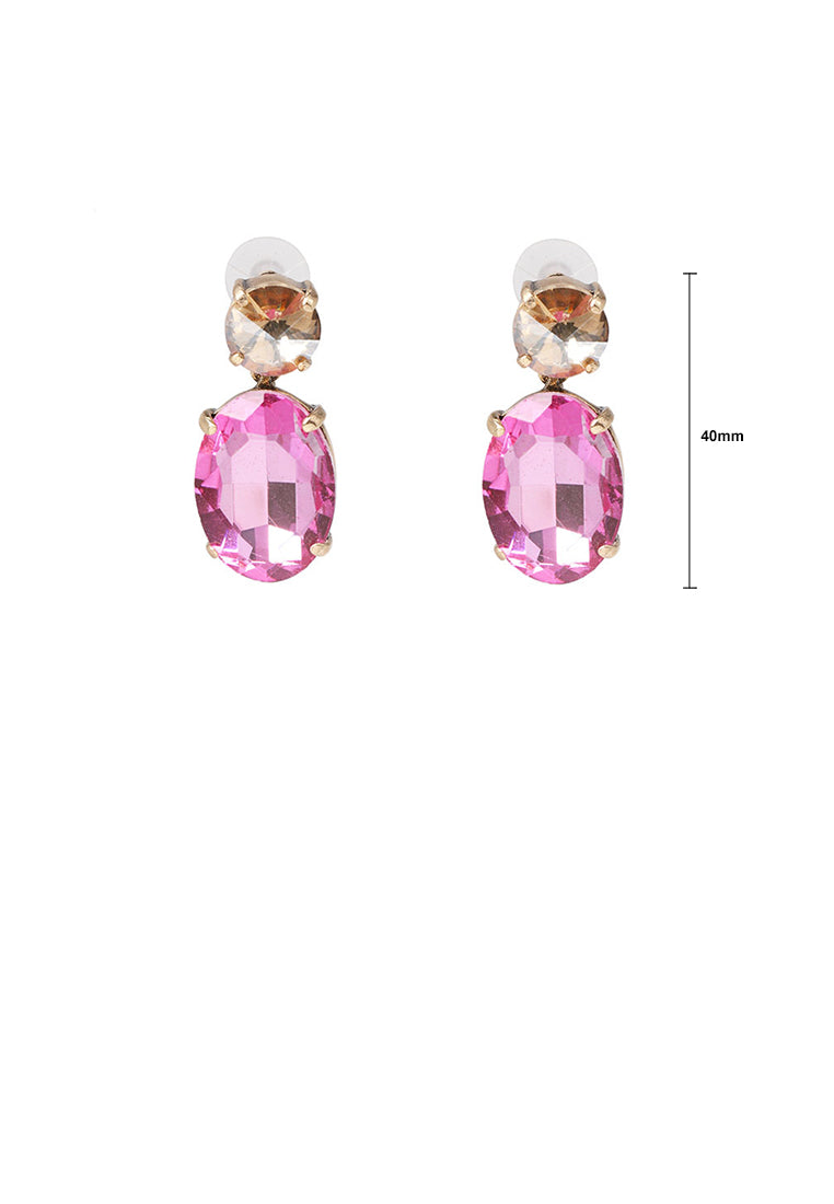 Fashion and Simple Plated Gold Geometric Oval Stud Earrings with Pink Cubic Zirconia - Luxurious Look - Vibrant Color
