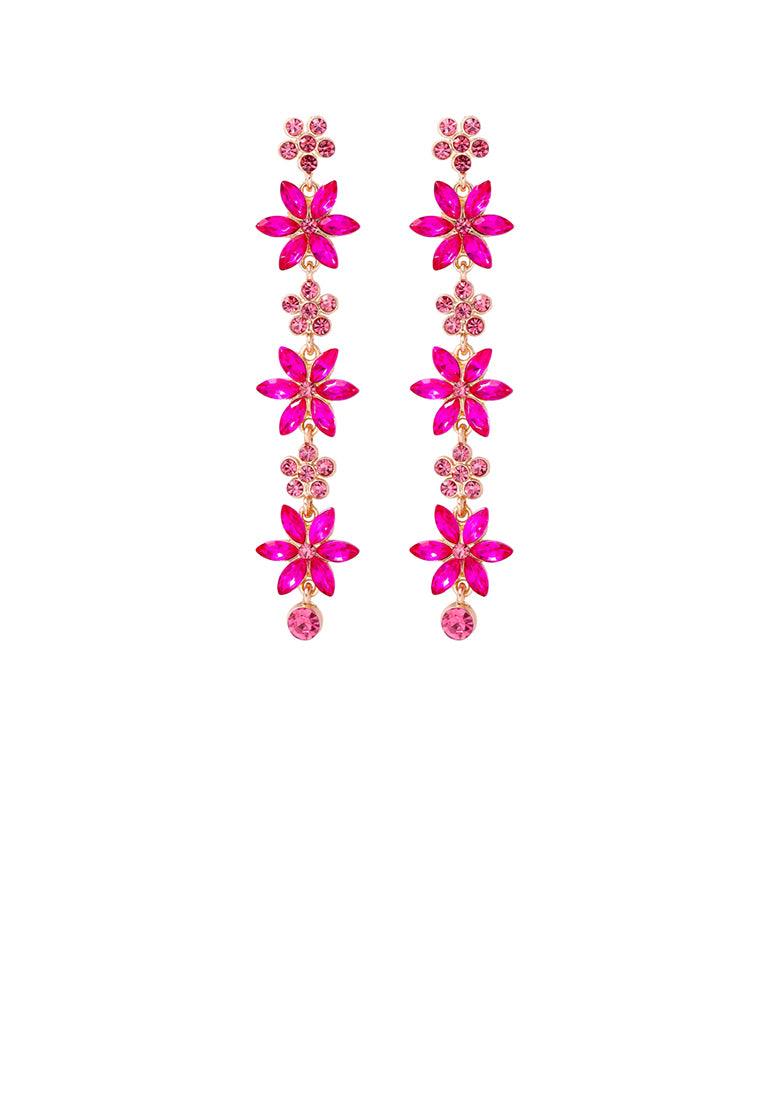 Fashion and Simple Plated Gold Flower Tassel Earrings with Rose Red Cubic Zirconia - Luxurious Look - Vibrant Color