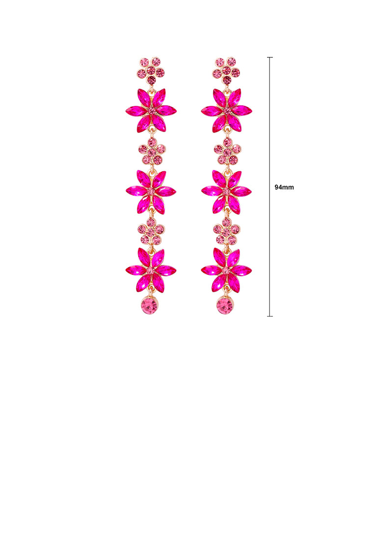 Fashion and Simple Plated Gold Flower Tassel Earrings with Rose Red Cubic Zirconia - Luxurious Look - Vibrant Color