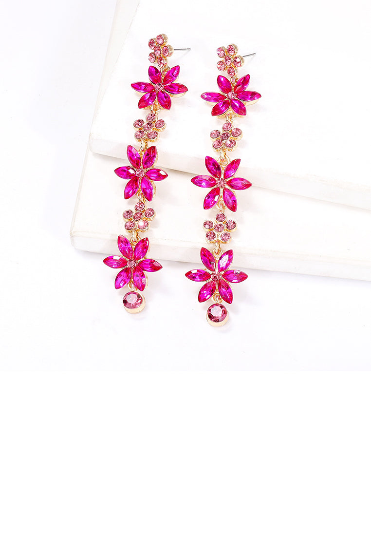 Fashion and Simple Plated Gold Flower Tassel Earrings with Rose Red Cubic Zirconia - Luxurious Look - Vibrant Color