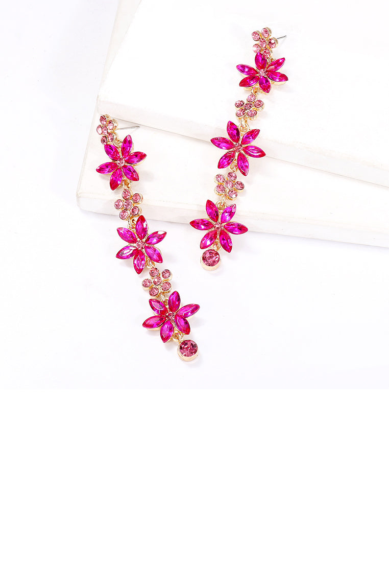 Fashion and Simple Plated Gold Flower Tassel Earrings with Rose Red Cubic Zirconia - Luxurious Look - Vibrant Color
