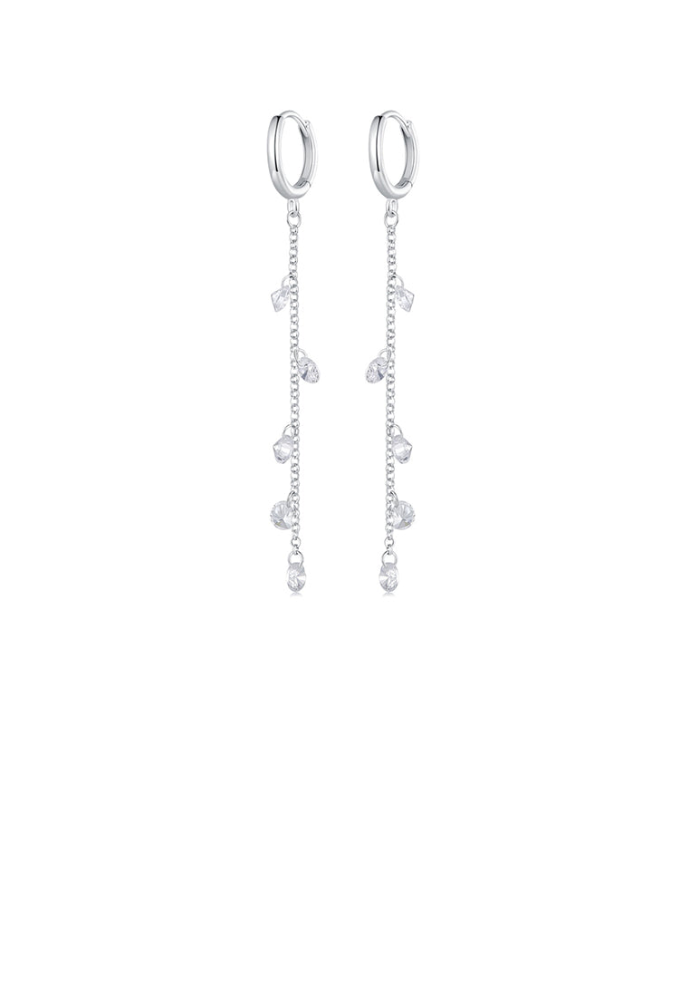 925 Sterling Silver Fashion Simple Geometric Tassel Earrings with Cubic Zirconia - Luxurious Look