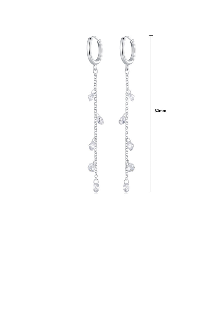925 Sterling Silver Fashion Simple Geometric Tassel Earrings with Cubic Zirconia - Luxurious Look