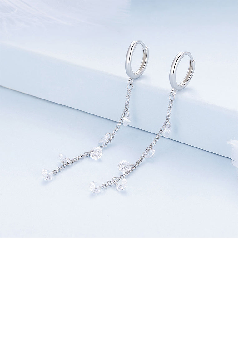 925 Sterling Silver Fashion Simple Geometric Tassel Earrings with Cubic Zirconia - Luxurious Look