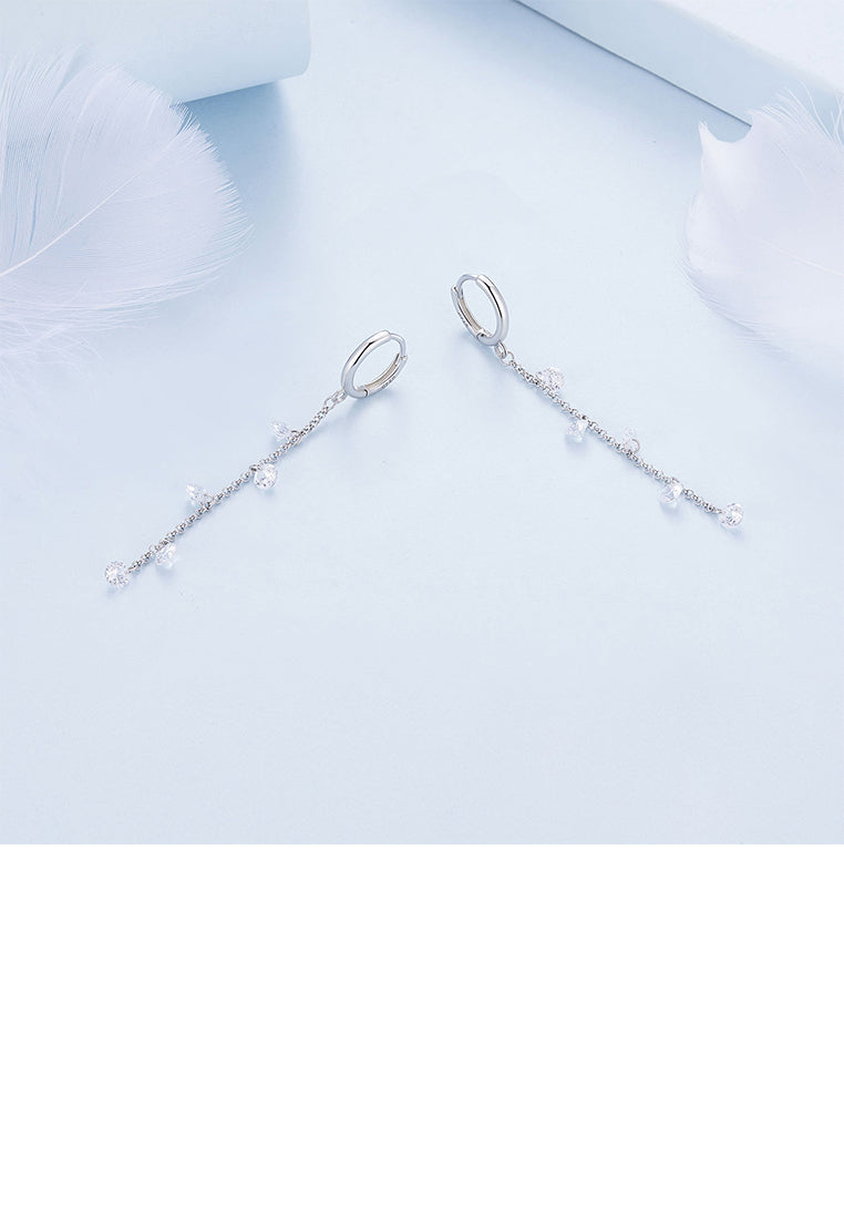 925 Sterling Silver Fashion Simple Geometric Tassel Earrings with Cubic Zirconia - Luxurious Look