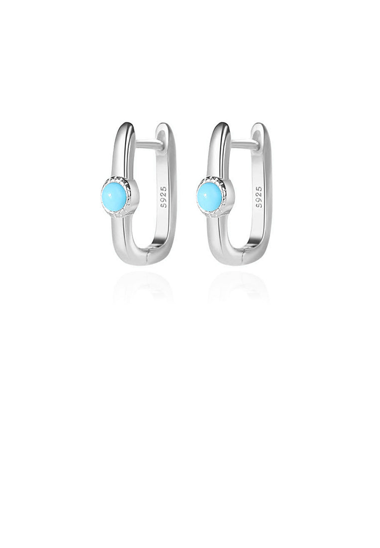 925 Sterling Silver Simple Personalized U-shaped Imitation Blue Turquoise Geometric Earrings