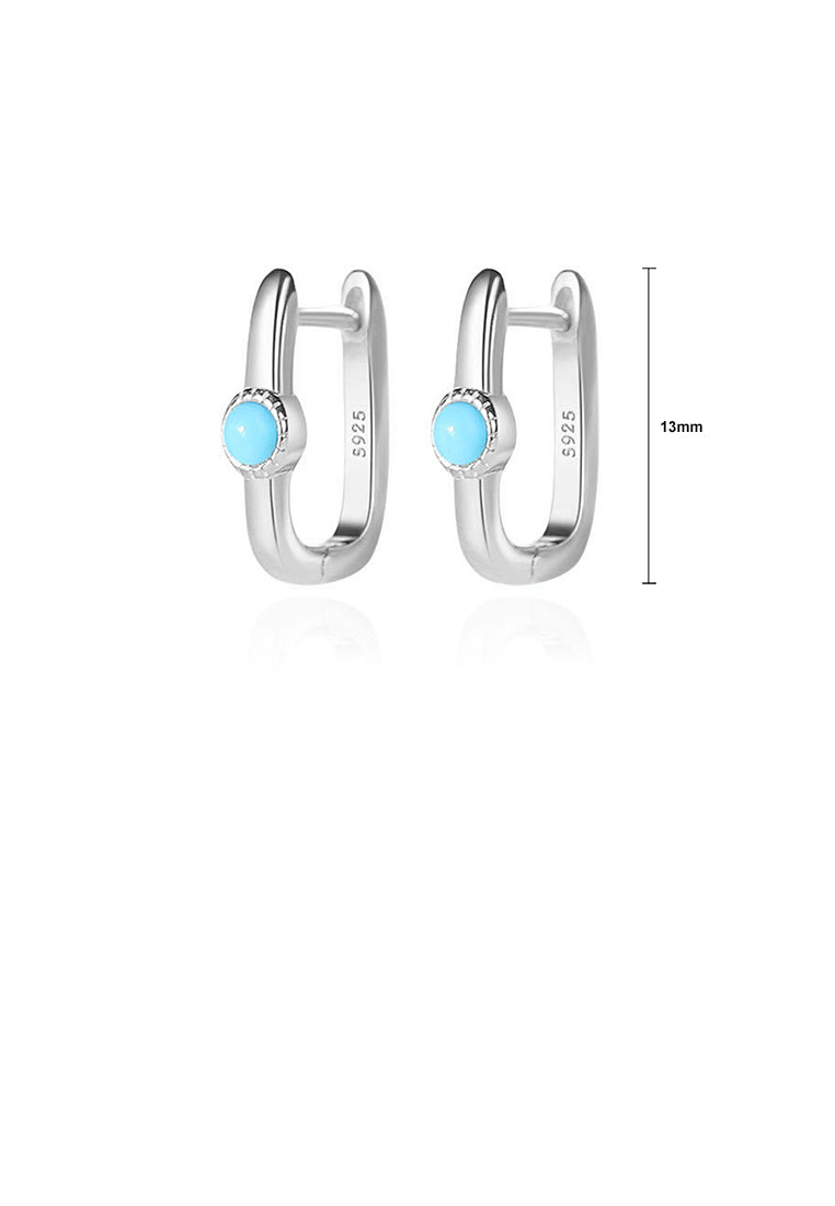 925 Sterling Silver Simple Personalized U-shaped Imitation Blue Turquoise Geometric Earrings