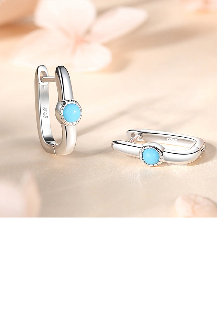 925 Sterling Silver Simple Personalized U-shaped Imitation Blue Turquoise Geometric Earrings