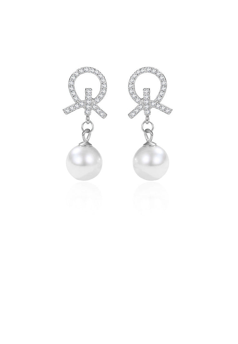925 Sterling Silver Fashion Simple Knotted Geometric Imitation Pearl Earrings with Cubic Zirconia - Luxurious Look