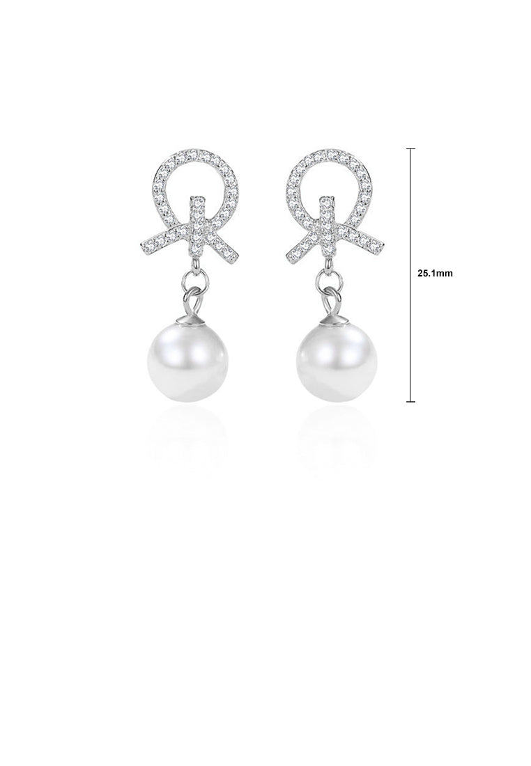 925 Sterling Silver Fashion Simple Knotted Geometric Imitation Pearl Earrings with Cubic Zirconia - Luxurious Look