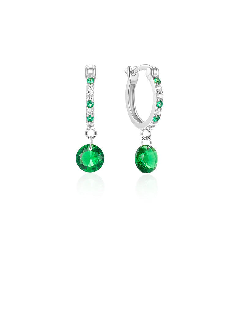 925 Sterling Silver Simple Fashion Geometric Hoop Earrings with Green Cubic Zirconia - Luxurious Look