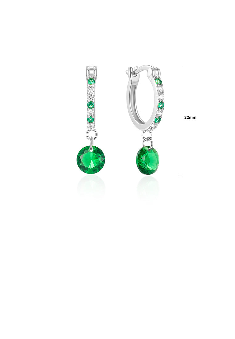925 Sterling Silver Simple Fashion Geometric Hoop Earrings with Green Cubic Zirconia - Luxurious Look