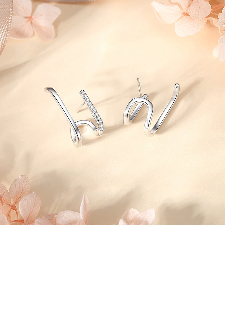 925 Sterling Silver Simple and Personalized Double Row Geometric Stud Earrings with Cubic Zirconia - Luxurious Look