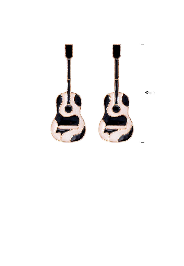 Fashion and Creative Plated Gold Enamel Black Guitar Stud Earrings