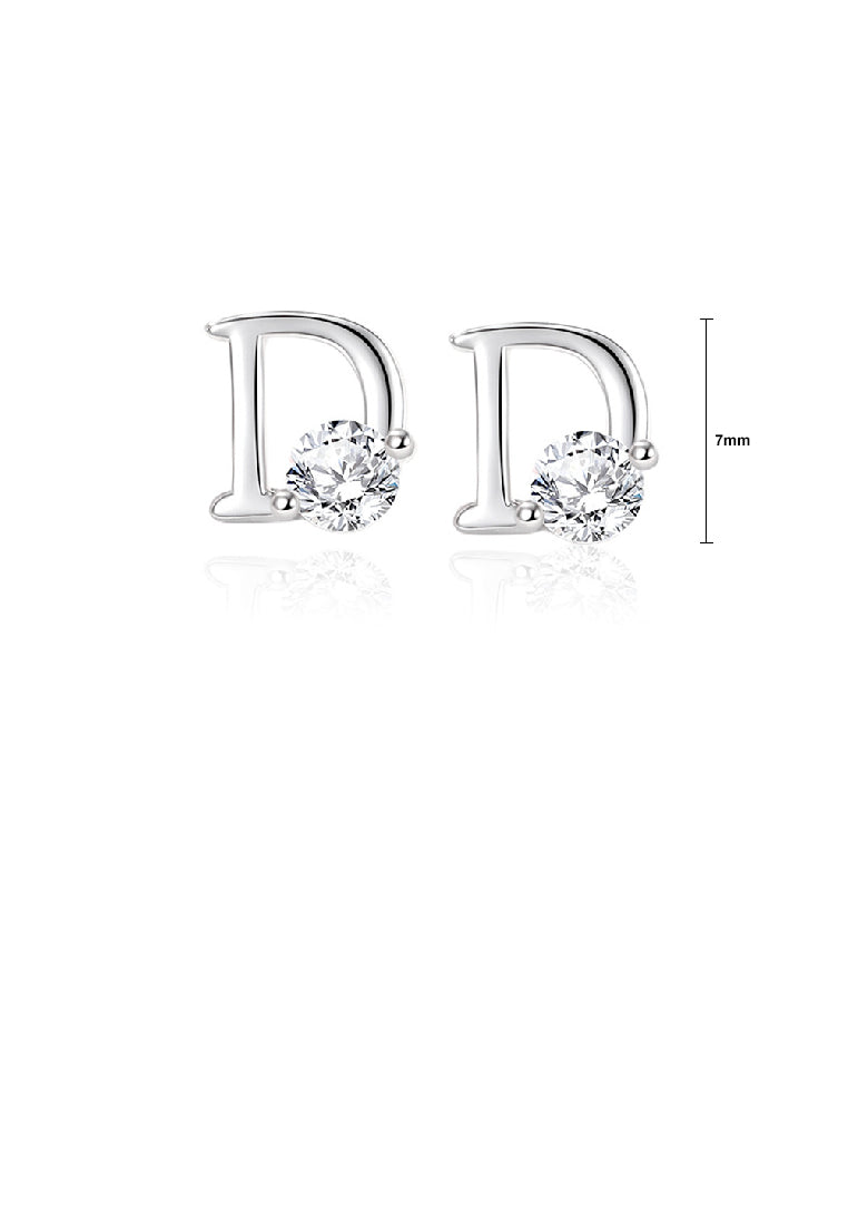 925 Sterling Silver Simple Fashion Alphabet D Stud Earrings with Cubic Zirconia - Luxurious Look
