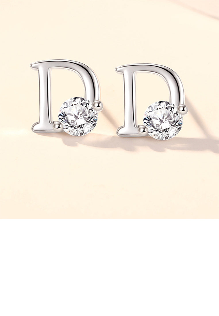 925 Sterling Silver Simple Fashion Alphabet D Stud Earrings with Cubic Zirconia - Luxurious Look