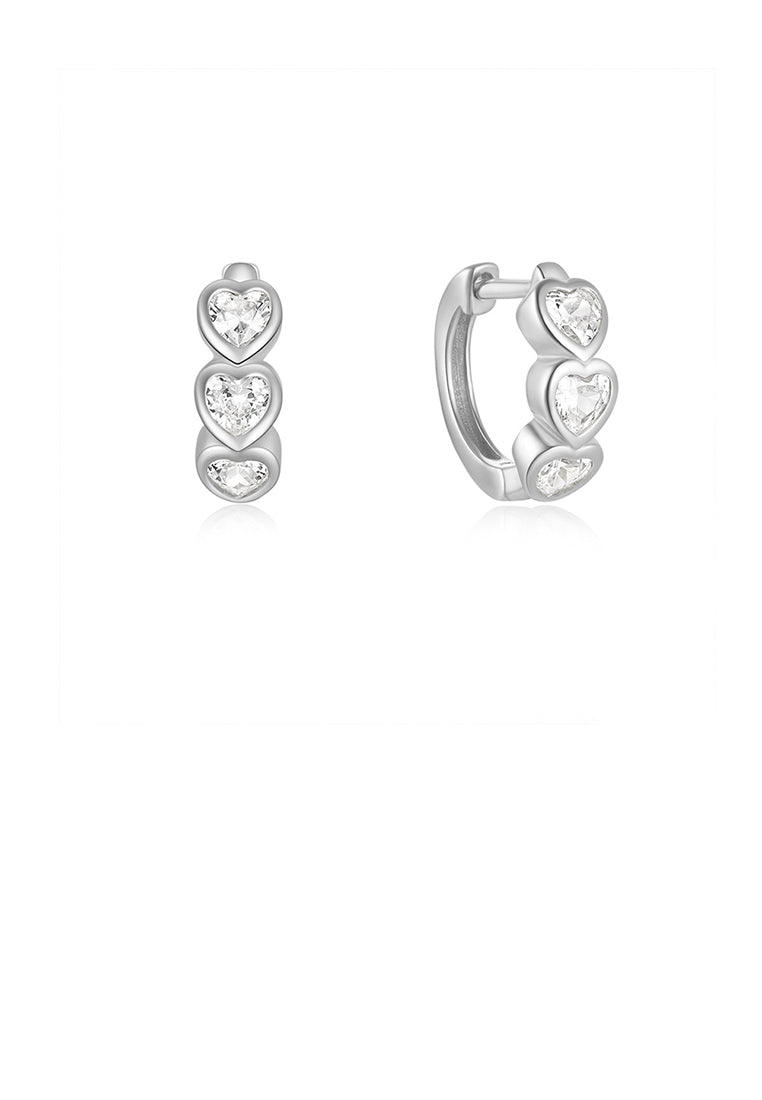 925 Sterling Silver Simple Sweet Heart Shaped Earrings with White Cubic Zirconia - Luxurious Look