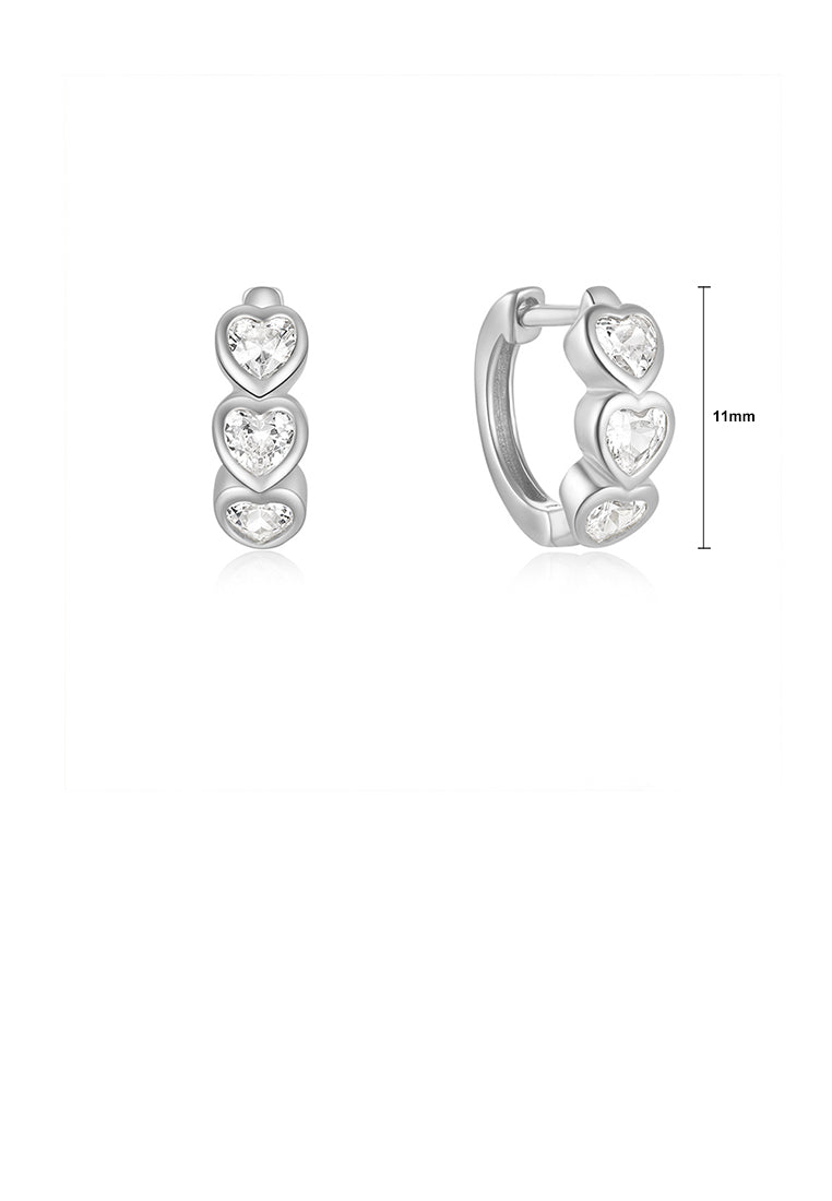 925 Sterling Silver Simple Sweet Heart Shaped Earrings with White Cubic Zirconia - Luxurious Look