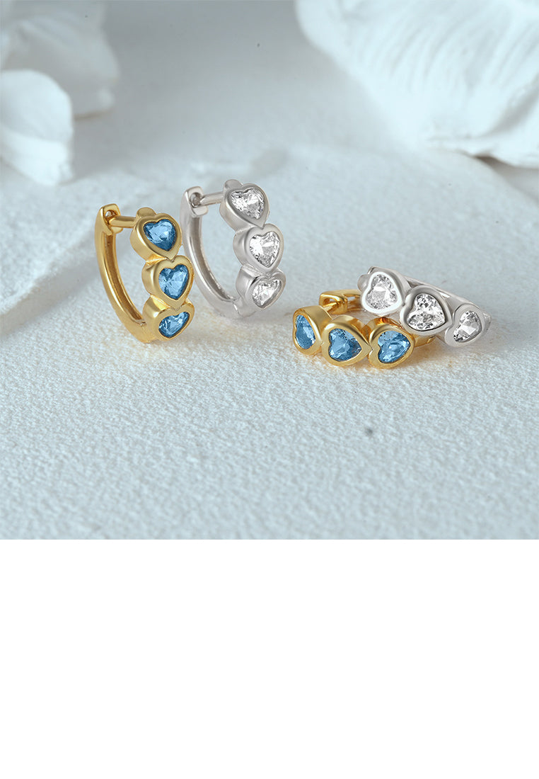 925 Sterling Silver Simple Sweet Heart Shaped Earrings with White Cubic Zirconia - Luxurious Look