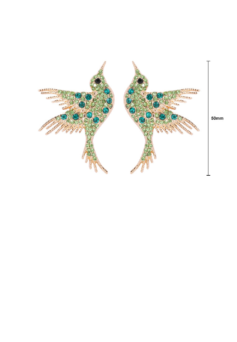 Fashion Brilliant Plated Gold Hummingbird Stud Earrings with Green Cubic Zirconia - Luxurious Look