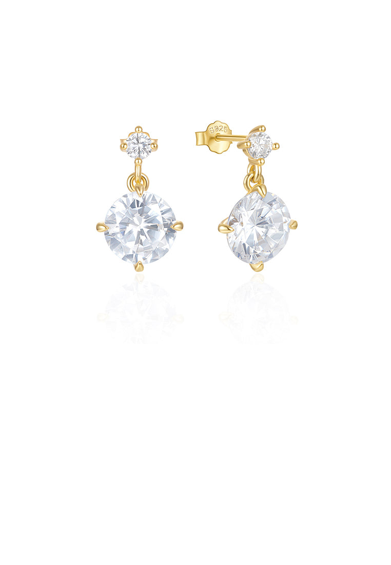 925 Sterling Silver Plated Gold Simple Fashion Geometric Round Stud Earrings with Cubic Zirconia - Luxurious Look