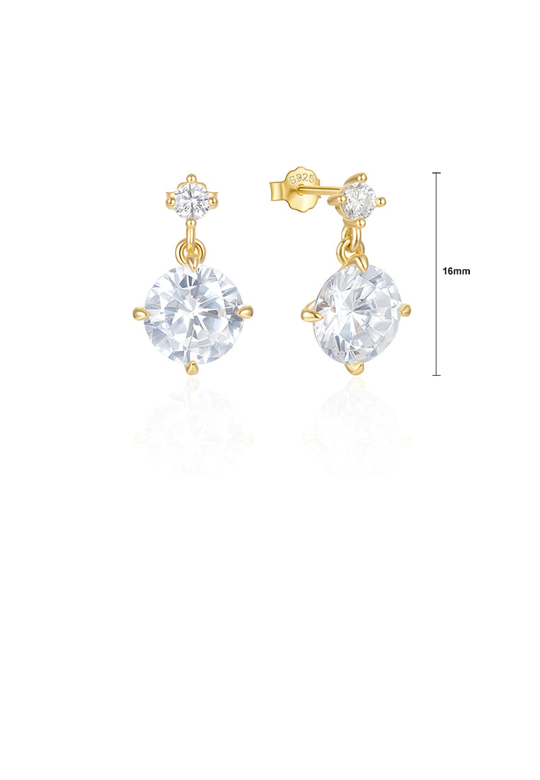 925 Sterling Silver Plated Gold Simple Fashion Geometric Round Stud Earrings with Cubic Zirconia - Luxurious Look