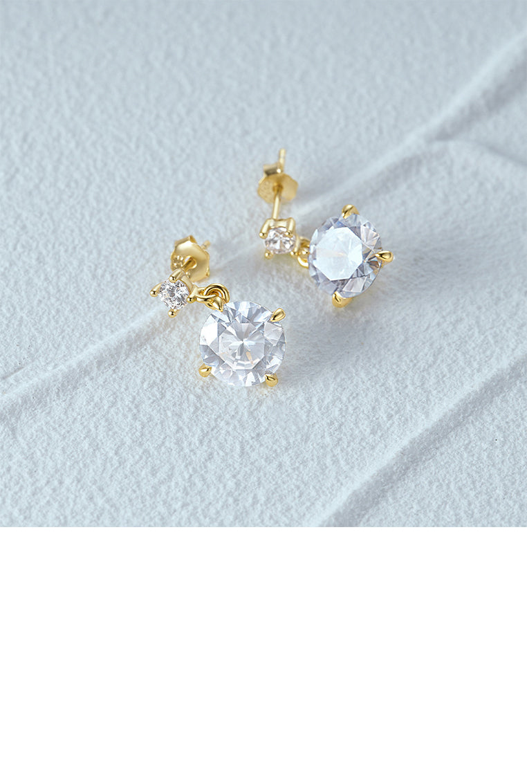 925 Sterling Silver Plated Gold Simple Fashion Geometric Round Stud Earrings with Cubic Zirconia - Luxurious Look