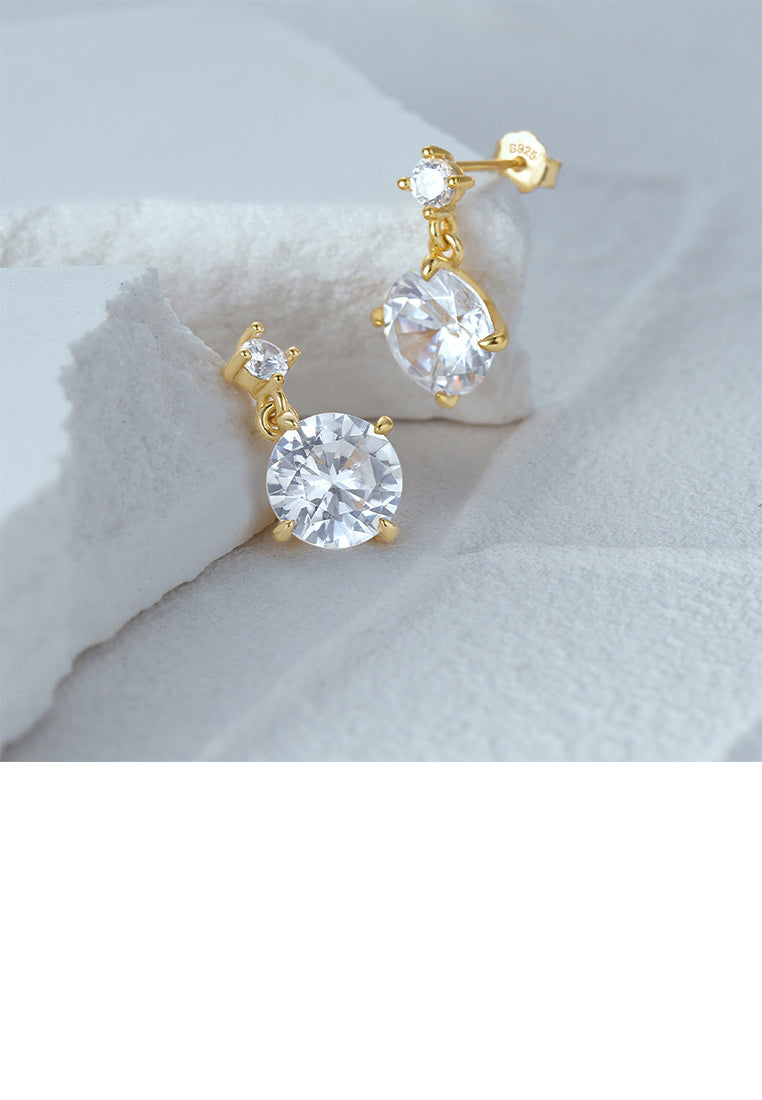925 Sterling Silver Plated Gold Simple Fashion Geometric Round Stud Earrings with Cubic Zirconia - Luxurious Look