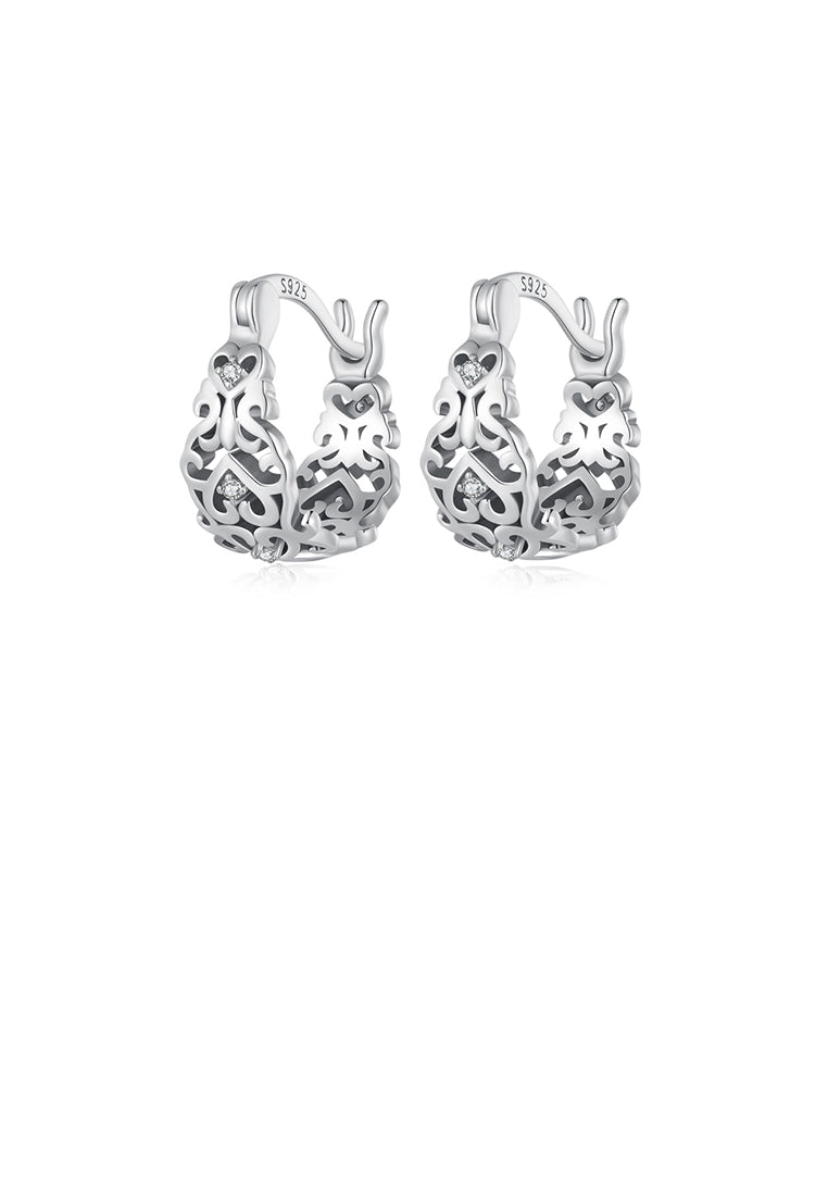 925 Sterling Silver Vintage Temperament Hollow Heart Pattern Geometric Earrings with Cubic Zirconia - Luxurious Look