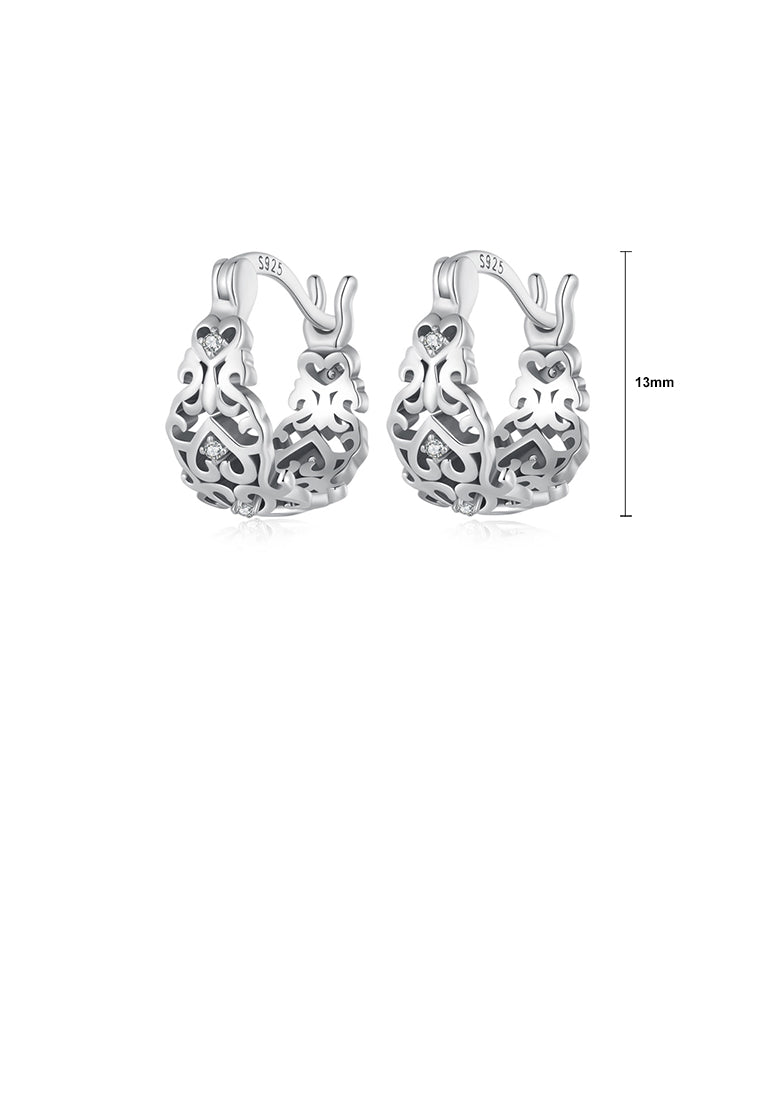 925 Sterling Silver Vintage Temperament Hollow Heart Pattern Geometric Earrings with Cubic Zirconia - Luxurious Look