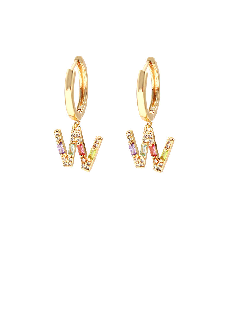 Fashion Simple Plated Gold Alphabet W Geometric Earrings with Colorful Cubic Zirconia - Luxurious Look