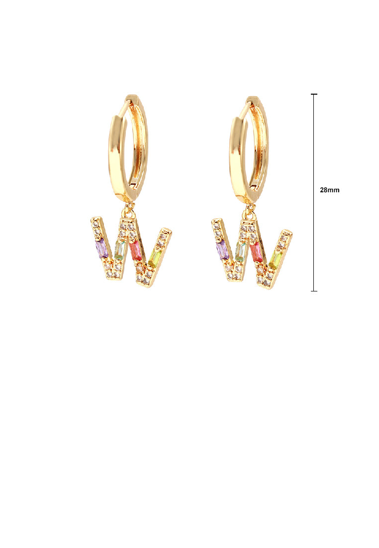 Fashion Simple Plated Gold Alphabet W Geometric Earrings with Colorful Cubic Zirconia - Luxurious Look