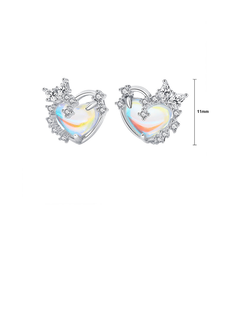 925 Sterling Silver Fashion Romantic Heart Shape Moonstone Stud Earrings with Cubic Zirconia - Luxurious Look