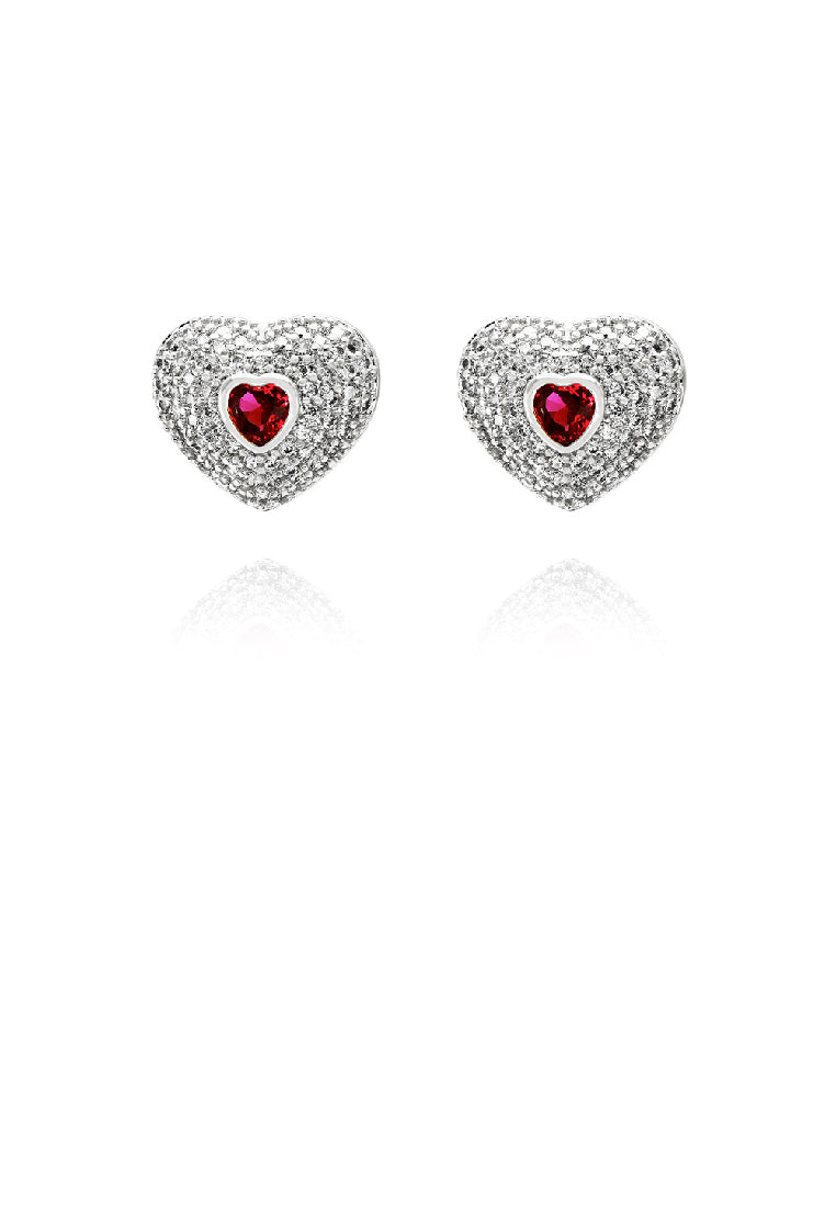 Fashion Brilliant Heart Stud Earrings with Red Cubic Zirconia - Luxurious Look - Vibrant Color