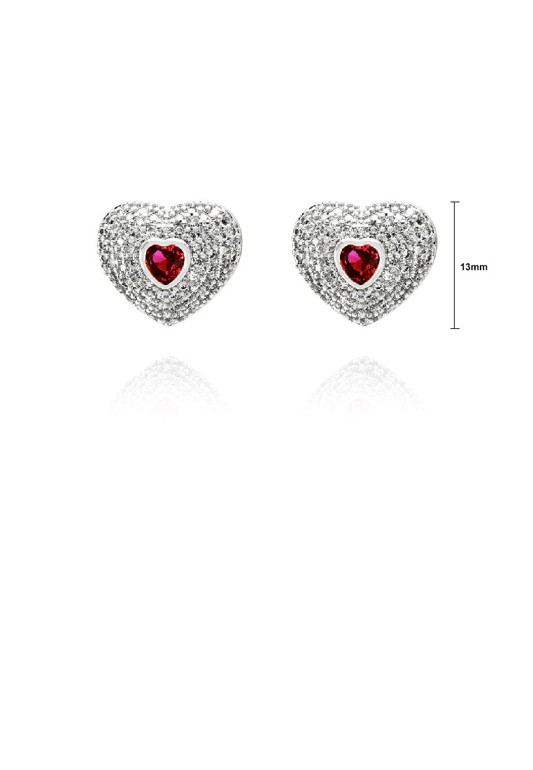 Fashion Brilliant Heart Stud Earrings with Red Cubic Zirconia - Luxurious Look - Vibrant Color