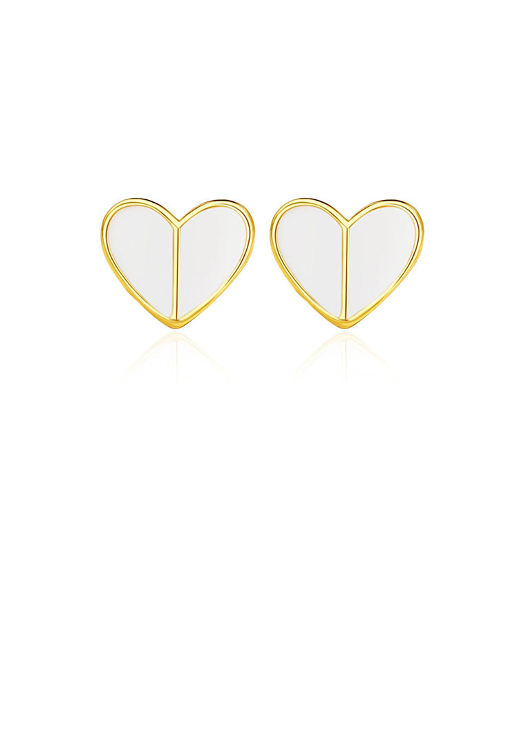 925 Sterling Silver Plated Gold Simple and Cute Enamel Heart-shaped Stud Earrings