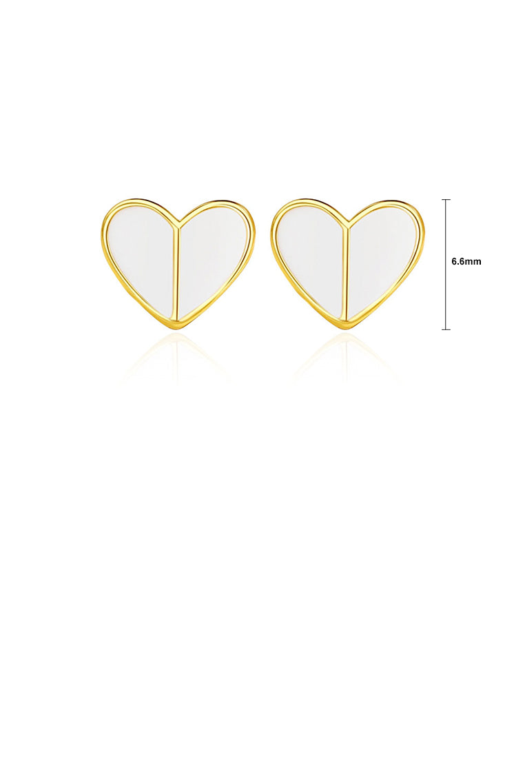 925 Sterling Silver Plated Gold Simple and Cute Enamel Heart-shaped Stud Earrings