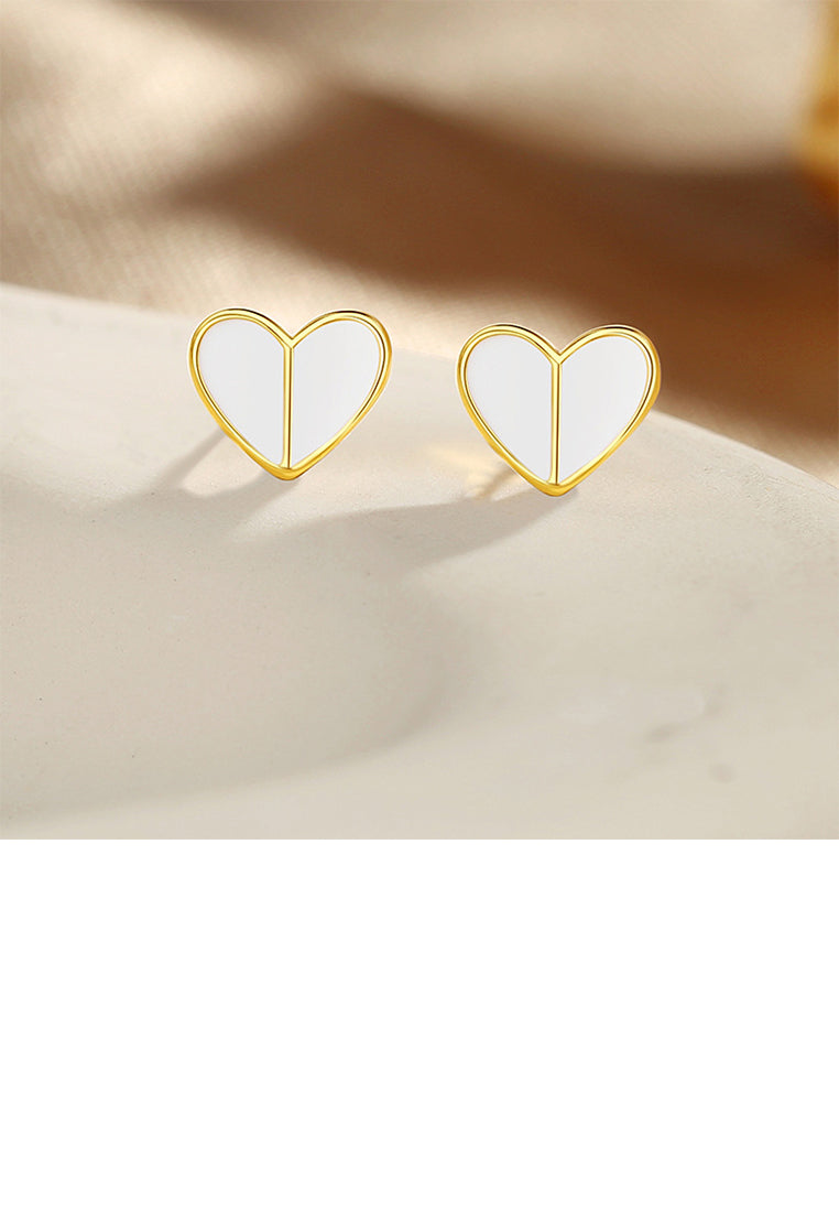 925 Sterling Silver Plated Gold Simple and Cute Enamel Heart-shaped Stud Earrings