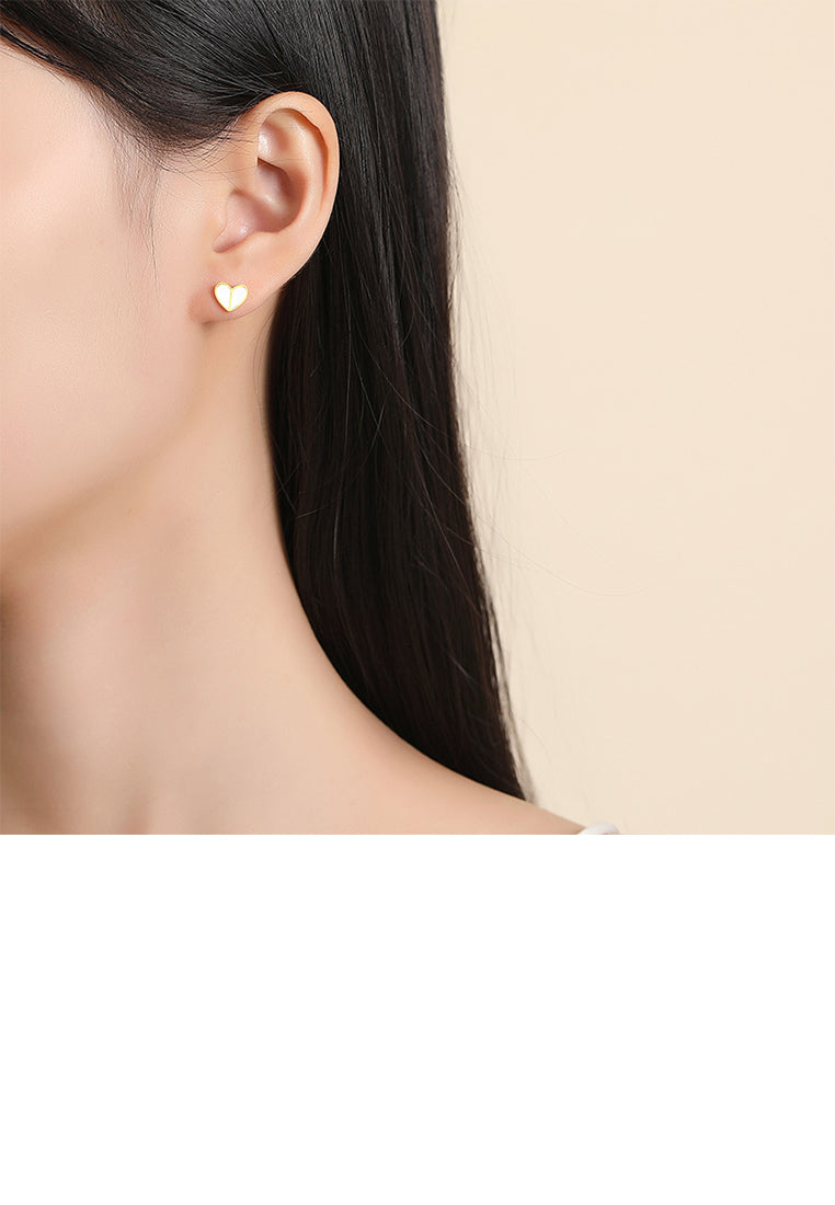 925 Sterling Silver Plated Gold Simple and Cute Enamel Heart-shaped Stud Earrings