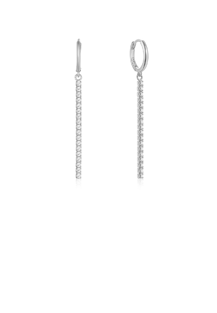 925 Sterling Silver Simple Fashion Bar Geometric Long Earrings with Cubic Zirconia - Luxurious Look
