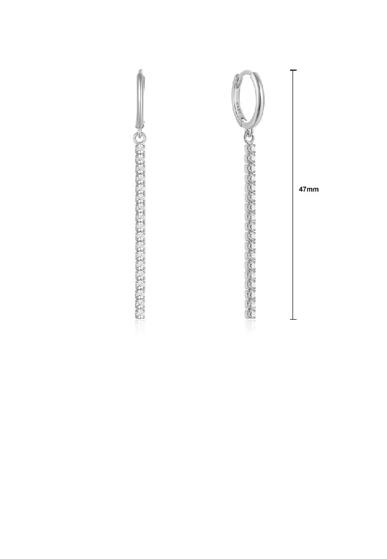 925 Sterling Silver Simple Fashion Bar Geometric Long Earrings with Cubic Zirconia - Luxurious Look